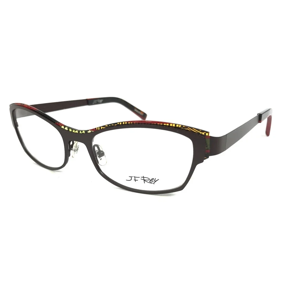 J.F. Rey Eyeglasses Frames JF2572 9060 Brown Green Yellow Cat Eye 53-18-138